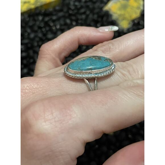 Southwest Sterling Silver Kenny Ray Signed Turquoise Ring~Blue Oval Size 7 - Picture 2 of 8